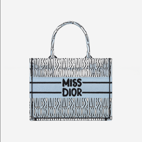 디올 북토트 Miss Dior Allover 페일 블루 & 블랙 미디엄 백
