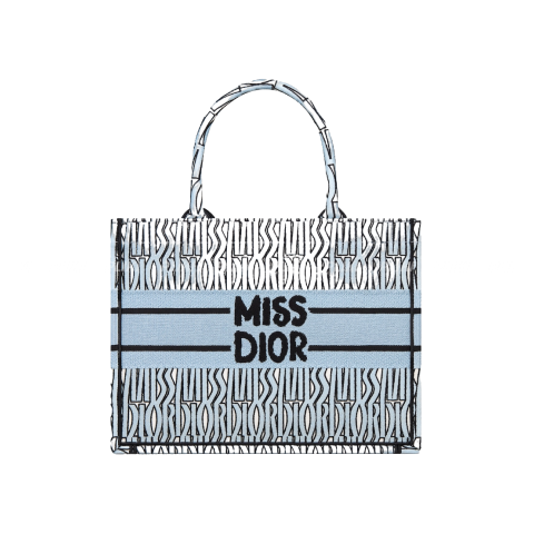 디올 북토트 Miss Dior Allover 페일 블루 & 블랙 미디엄 백