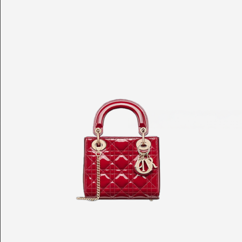 디올 레이디 Dior 체리 레드 페이턴트 까나쥬 미니 백