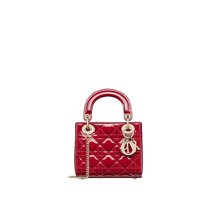 디올 레이디 Dior 체리 레드 페이턴트 까나쥬 미니 백
