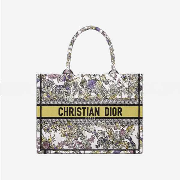디올 Dior Book Tote 미디엄 백 라떼 & 옐로우 멀티 컬러