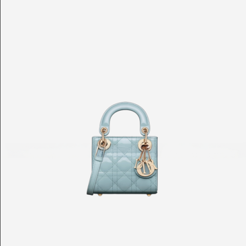 디올 Lady Dior 셀레스티얼 블루 페이턴트 마이크로 백
