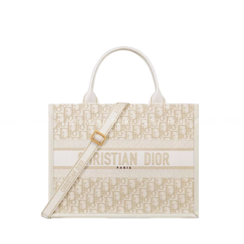 디올 Dior Book Tote 골드 톤 메탈릭 스레드 미디엄 백
