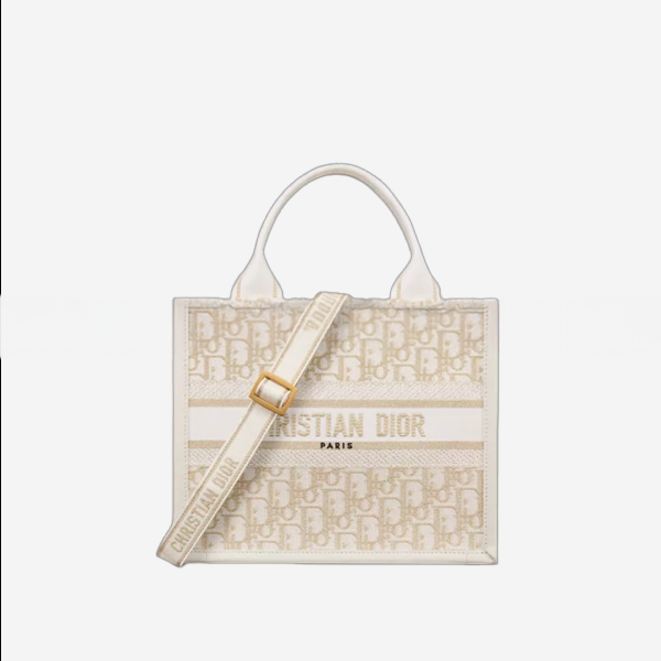디올 Dior Book Tote 골드 톤 메탈릭 스레드 스몰 백