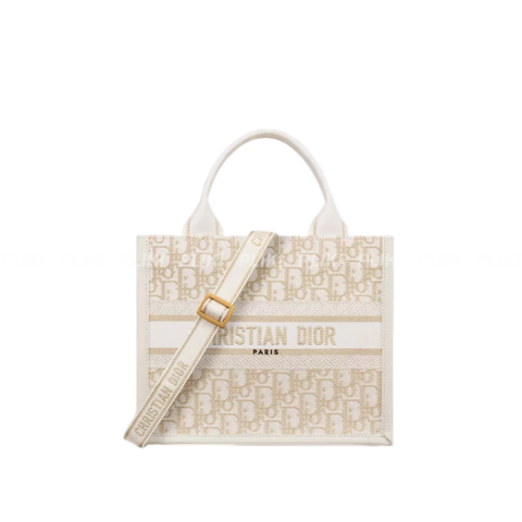 디올 Dior Book Tote 골드 톤 메탈릭 스레드 스몰 백