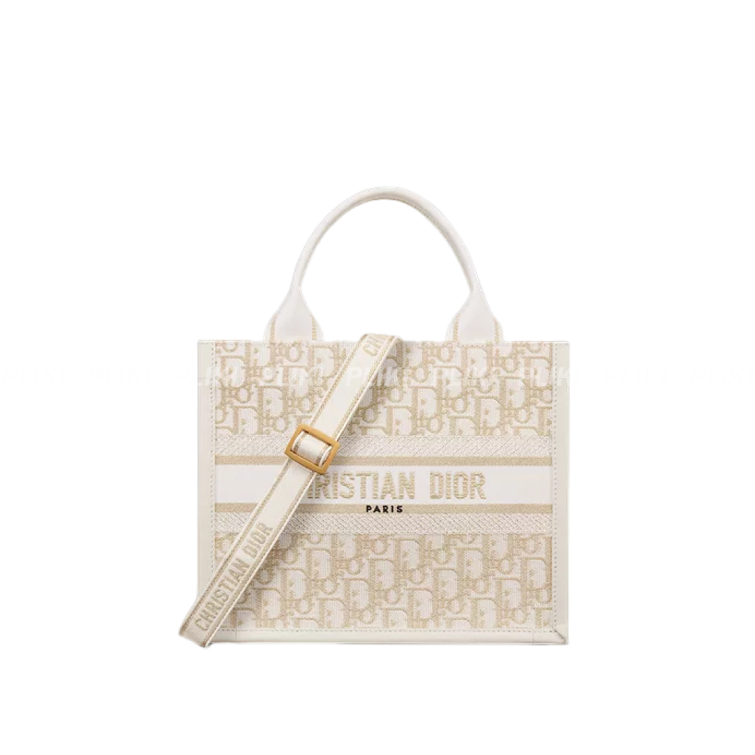 디올 Dior Book Tote 골드 톤 메탈릭 스레드 스몰 백