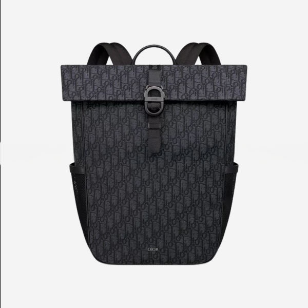 디올 Dior 8 black Oblique 자카드 롤탑 백팩