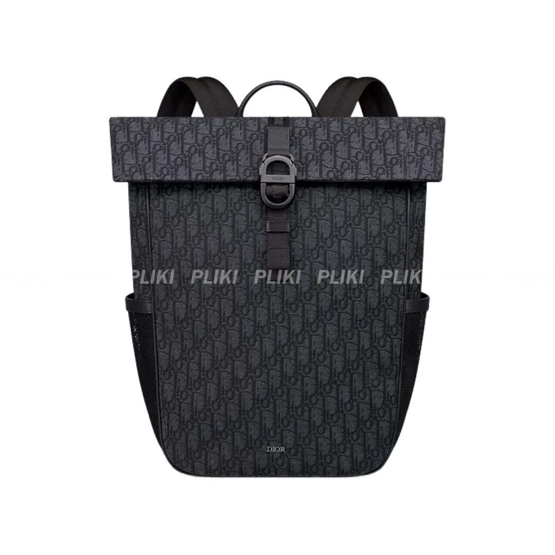 디올 Dior 8 black Oblique 자카드 롤탑 백팩