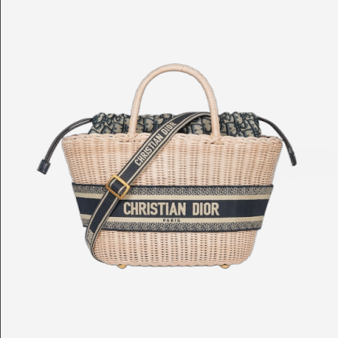 디올 내추럴 위커 & 블루 Dior Oblique 자카드 모자 바스켓 백