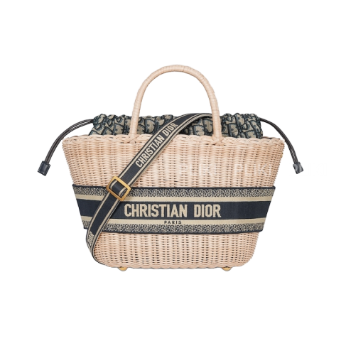 디올 내추럴 위커 & 블루 Dior Oblique 자카드 모자 바스켓 백