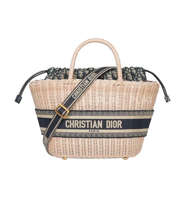 디올 내추럴 위커 & 블루 Dior Oblique 자카드 모자 바스켓 백