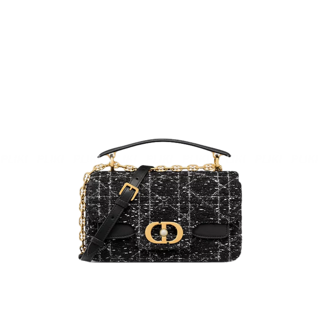 디올 Dior Jolie 블랙 까나쥬 트위드 스몰 탑 핸들백