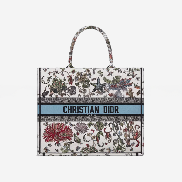 디올 Dior Book Tote 라떼 멀티 컬러 Dior Cabinet de Curiosités 모티브 자수 라지 백