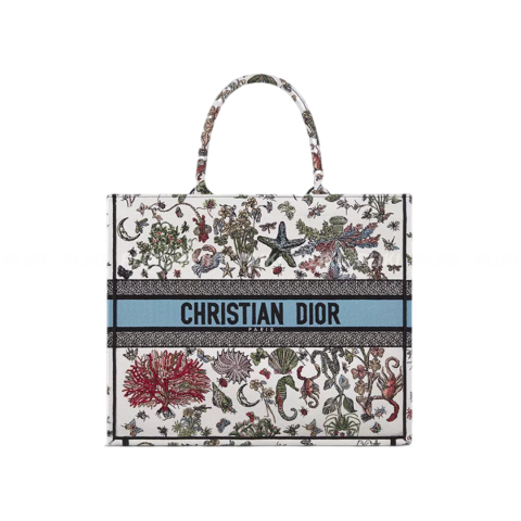 디올 Dior Book Tote 라떼 멀티 컬러 Dior Cabinet de Curiosités 모티브 자수 라지 백