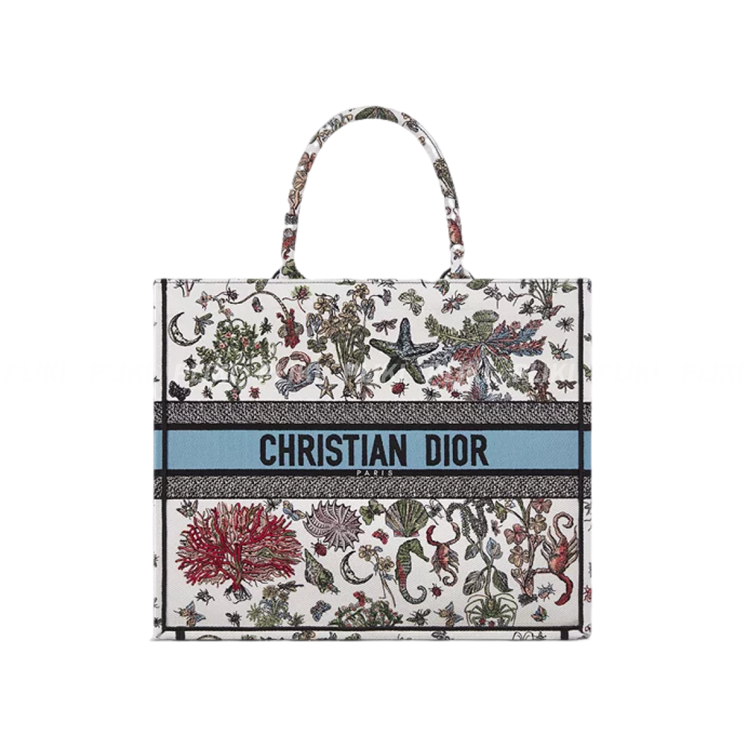 디올 Dior Book Tote 라떼 멀티 컬러 Dior Cabinet de Curiosités 모티브 자수 라지 백