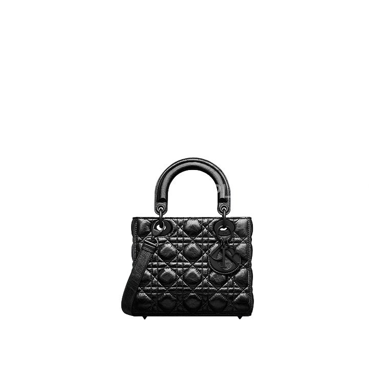 디올 레이디 Dior 블랙 크링클 까나쥬 스몰 백