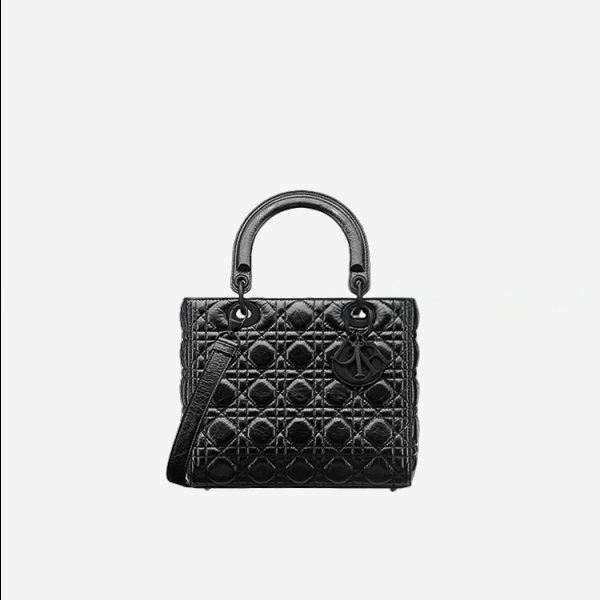 디올 레이디 Dior 블랙 크링클 까나쥬 미디엄 백