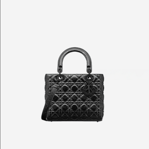 디올 레이디 Dior 블랙 크링클 까나쥬 미디엄 백