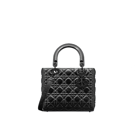 디올 레이디 Dior 블랙 크링클 까나쥬 미디엄 백