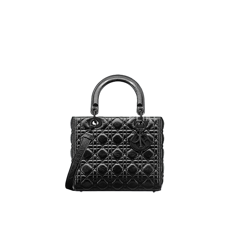 디올 레이디 Dior 블랙 크링클 까나쥬 미디엄 백
