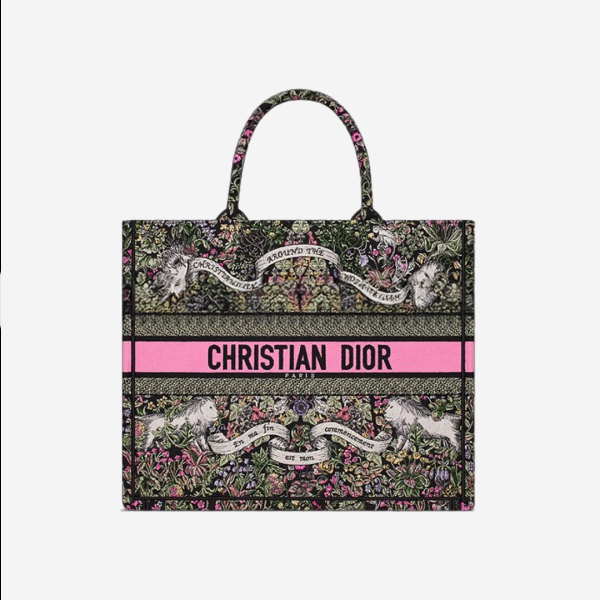 디올 Dior Book Tote 블랙 Embroidery with Multicolor Dior Around the World Motif 라지 백