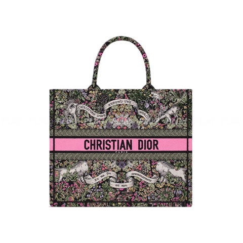 디올 Dior Book Tote 블랙 Embroidery with Multicolor Dior Around the World Motif 라지 백