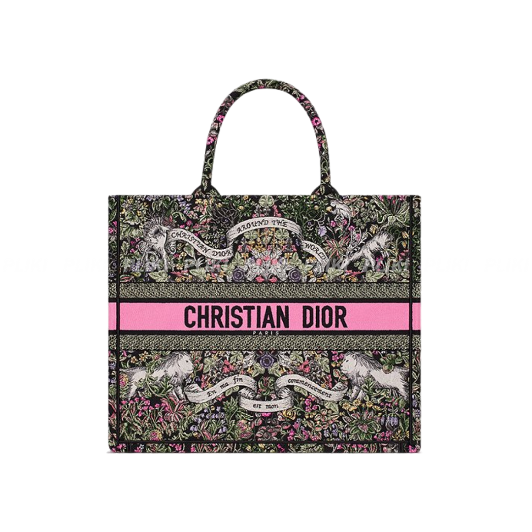 디올 Dior Book Tote 블랙 Embroidery with Multicolor Dior Around the World Motif 라지 백