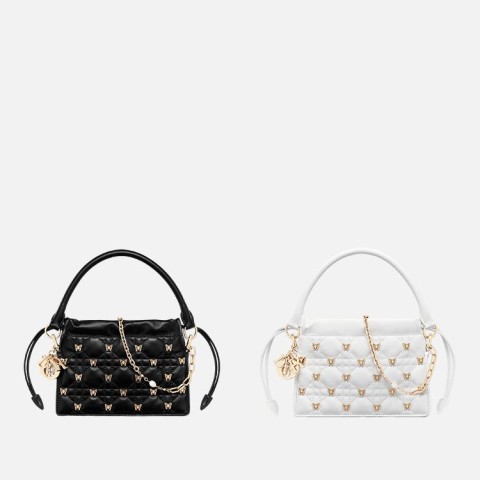 디올 LADY DIOR MILLY 골드 피니시 나비 스터드 스몰 백
